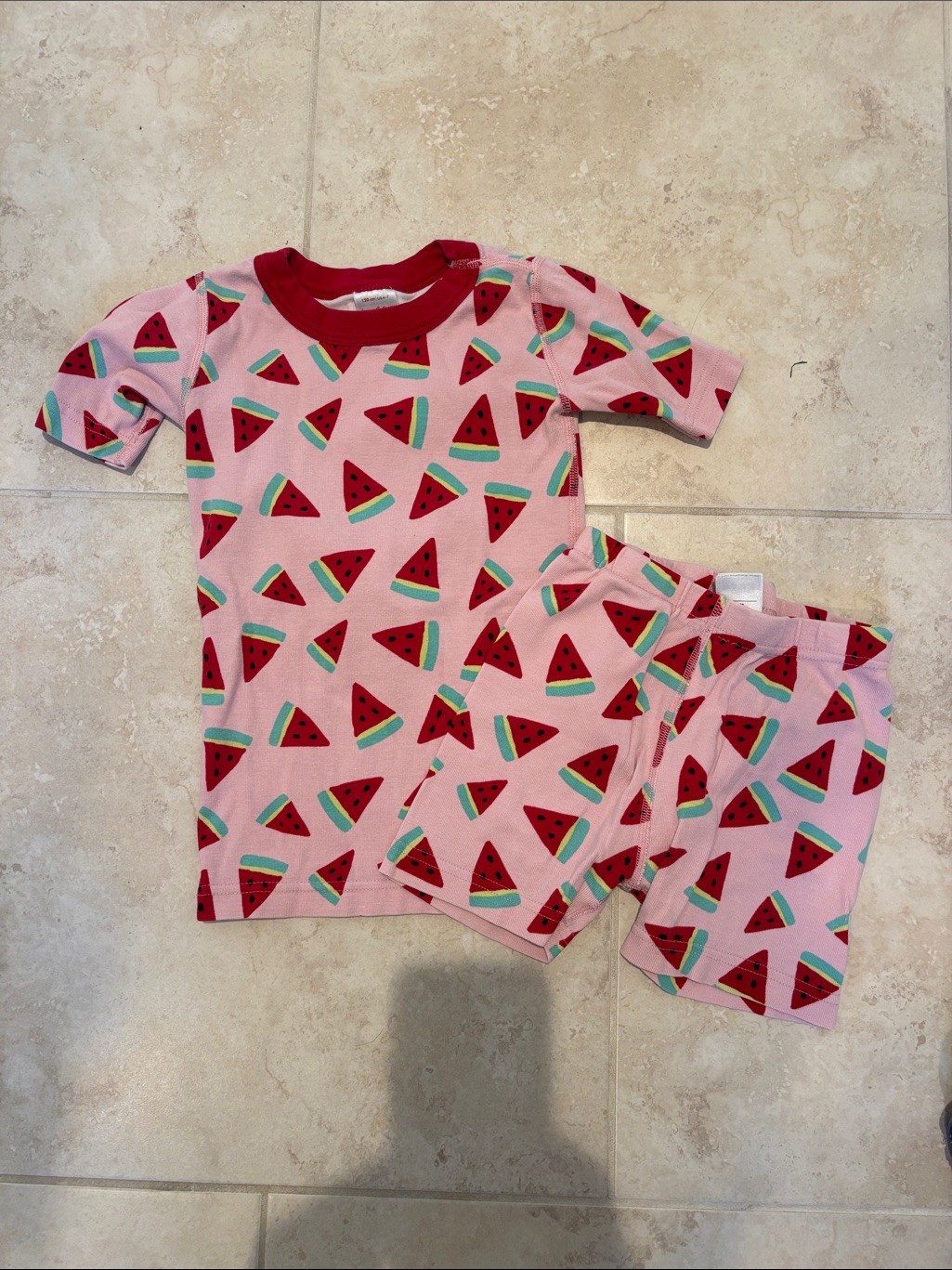 Hanna Andersson Pink Watermelon Short Sleeve Pajama Set With Red Trim
